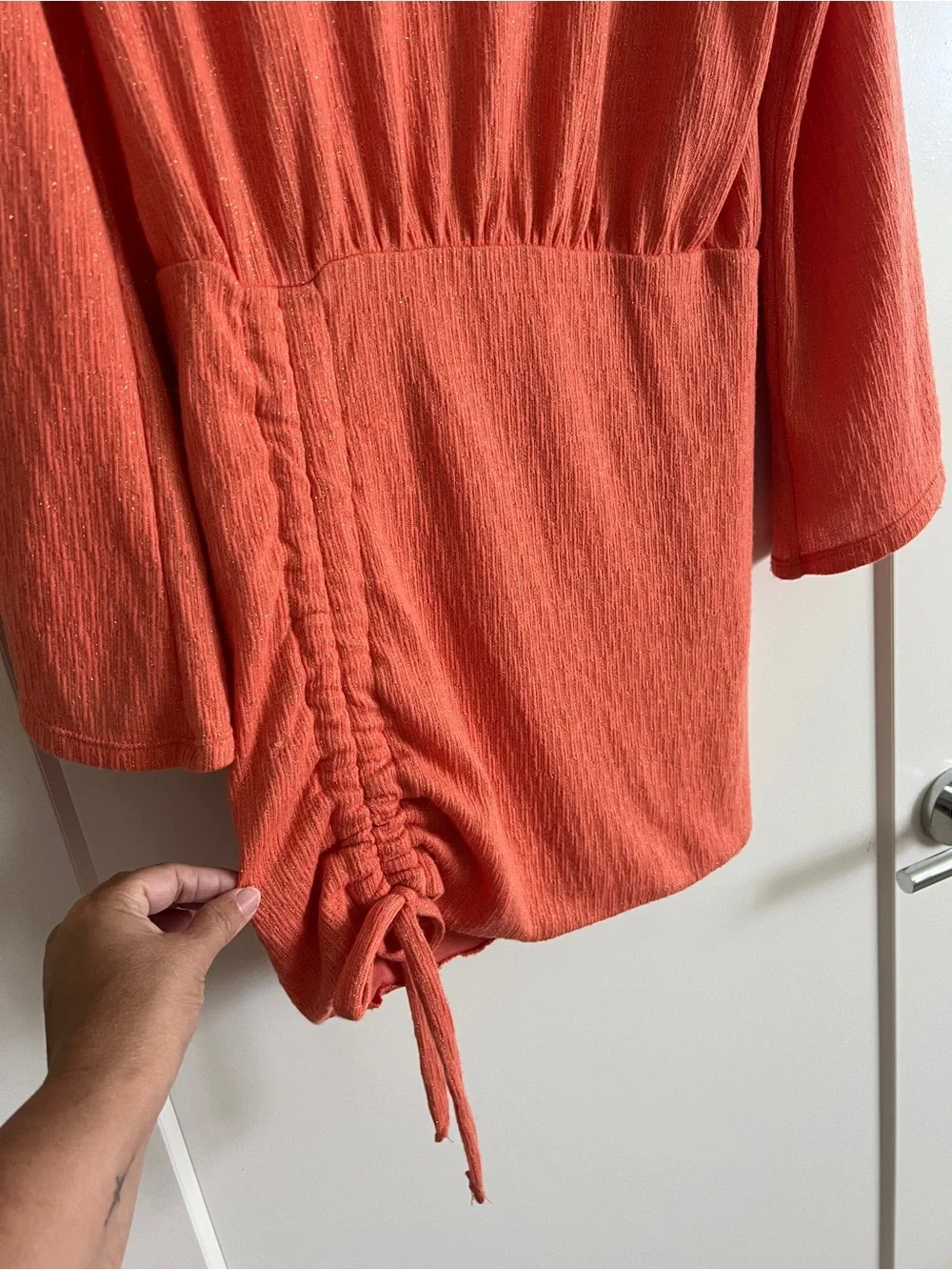 Free People Coral Orange Gold Metallic Cowl Neck Ruched Mini Dress S NWT
